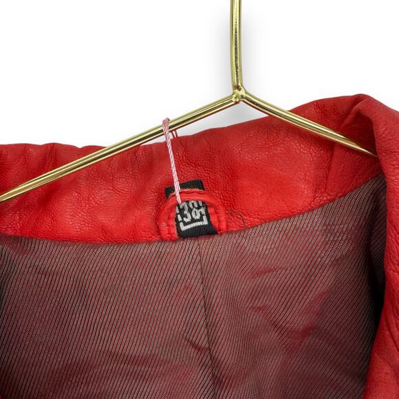 Vintage Cherry Red Leather Cropped Motorcycle Jacket Belt Size 38 - Picture 9 of 11